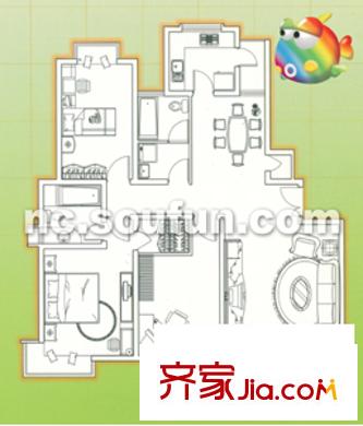 洪翔園 3室 戶型圖