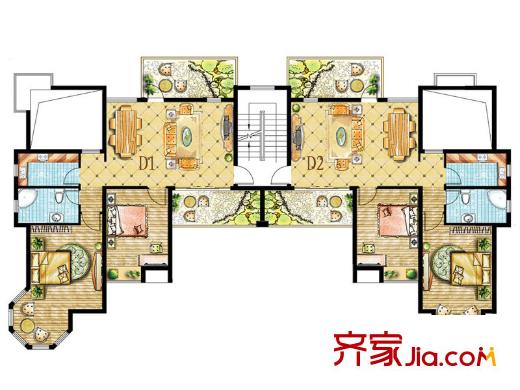 闽顺中央首府洋房D1、D2户型 2室2厅2卫1厨
