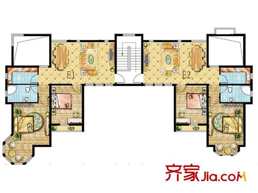 闽顺中央首府洋房E1、E2户型 2室2厅2卫1厨