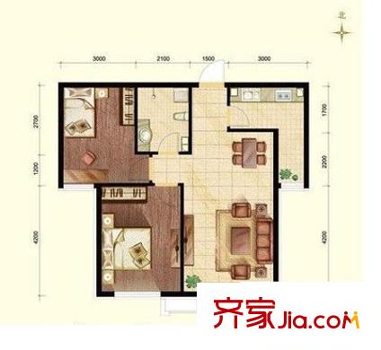 文教路电信宿舍 2室 户型图