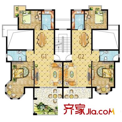 闽顺中央首府洋房G1、G2户型 2室2厅1卫1厨
