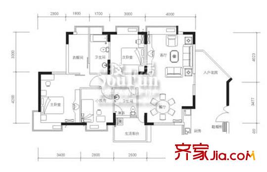 潤碧康城戶型圖斐翠居 3室2廳2衛(wèi)1廚