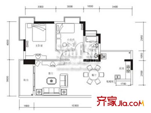 潤碧康城戶型圖風(fēng)雅居 2室2廳1衛(wèi)1廚