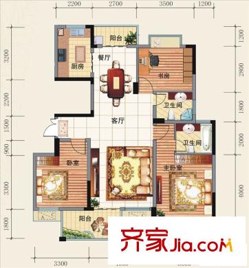 奧克斯博客城戶型圖（已售完）三房B戶型 3室2廳2衛(wèi)1廚