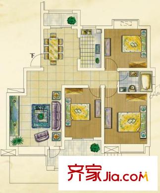 路通城邦户型图二期观庭底层 3室2厅1卫1厨