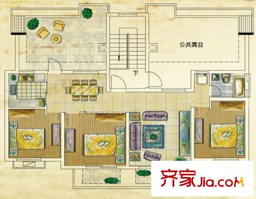 路通城邦户型图二期观庭顶层独门独户 3室2厅1卫1厨