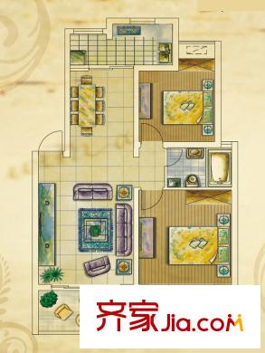 路通城邦户型图二期坤都时尚户型图 2室2厅1卫