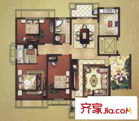 金色水岸 3室 户型图