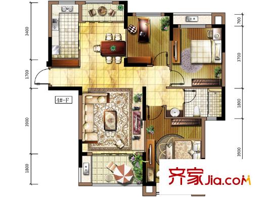 保利百合户型图一期高层2#F户型 3室2厅1卫1厨