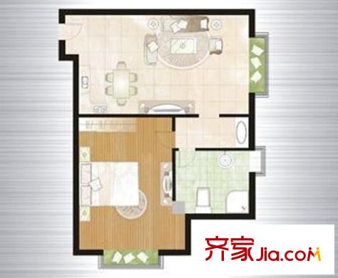 西雅圖國際會館戶型圖G戶型 1房1廳1衛(wèi) 59.87平米 1室1廳1衛(wèi)1廚
