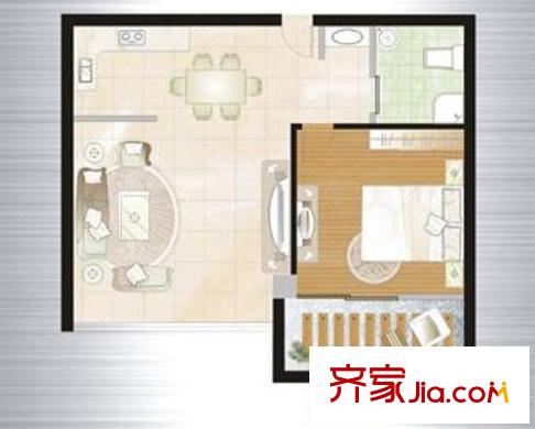 西雅圖國際會館戶型圖E戶型 1房1廳1衛(wèi) 56.78平米 1室1廳1衛(wèi)1廚
