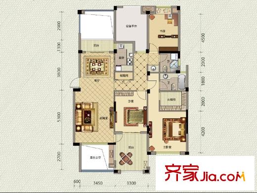新宇拉菲公館戶型圖一期洋房A3戶型  3室2廳2衛(wèi)1廚
