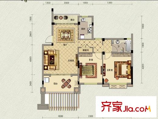 新宇拉菲公館戶型圖一期洋房A6戶型  2室2廳1衛(wèi)1廚