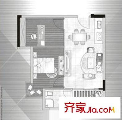 西雅圖國際會館戶型圖B戶型 2房2廳1衛(wèi) 61.52平米 2室2廳1衛(wèi)1廚