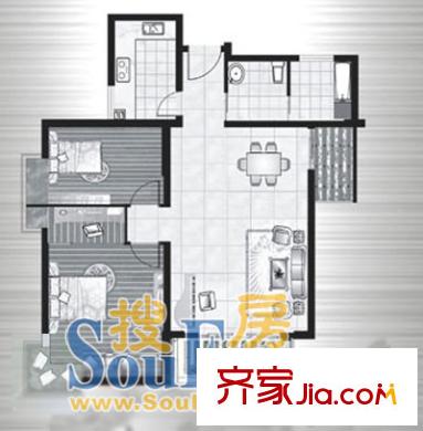 西雅圖國際會館戶型圖K戶型 2室2廳1衛(wèi) 100.93平米 2室2廳1衛(wèi)1廚