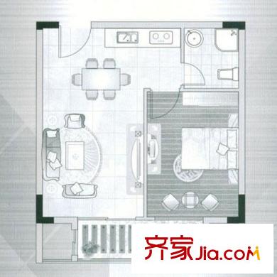 西雅圖國際會館戶型圖C戶型 1房1廳1衛(wèi) 56.77平米 1室1廳1衛(wèi)1廚