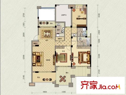 新宇拉菲公館戶型圖一期洋房A4戶型  3室2廳2衛(wèi)1廚