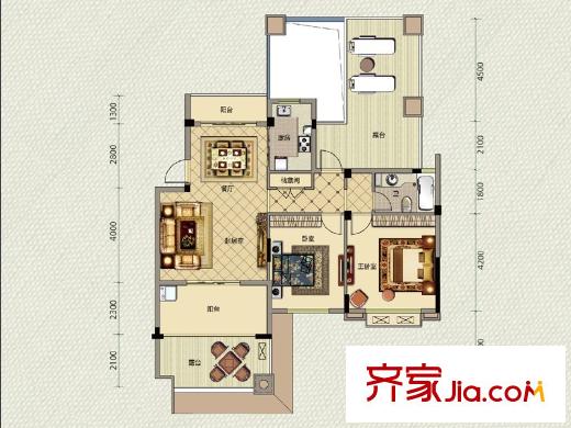 新宇拉菲公館戶型圖一期洋房A5戶型 2室2廳1衛(wèi)1廚