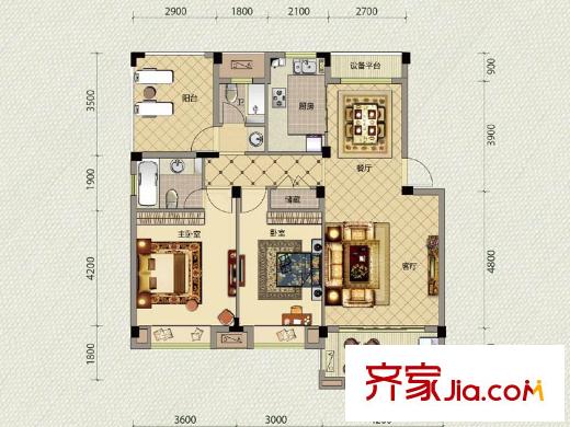 新宇拉菲公館戶型圖一期多層D2戶型  2室2廳2衛(wèi)1廚