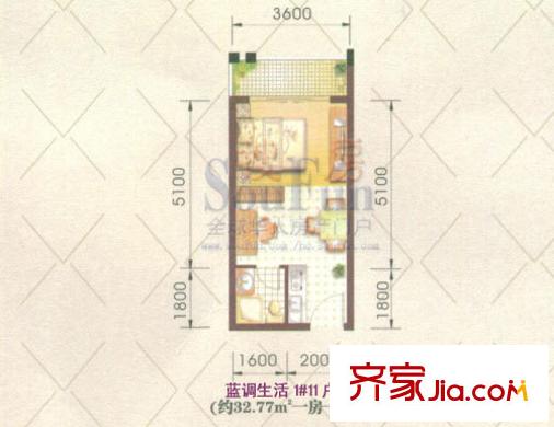 高氏音乐花园户型图高层1#楼H户型 1室1厅1卫1厨