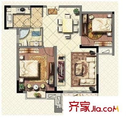 平方米鼎福第 3室 户型图