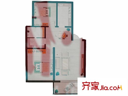 九洲依云郡户型图多层两房两厅一卫 2室2厅1卫1厨