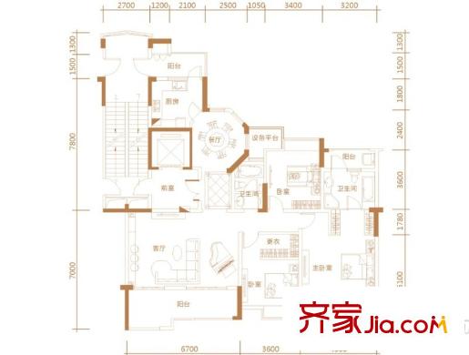 東方海德堡戶型圖三期“凱旋門”F1戶型 4室2廳2衛(wèi)