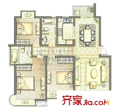 京东小区F区 3室 户型图