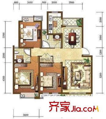 京东小区F区 3室 户型图