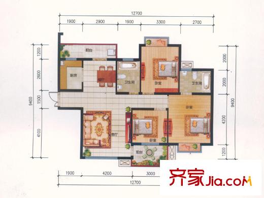 经纬府邸户型图三期高层21号楼A-3户型 3室2厅2卫1厨