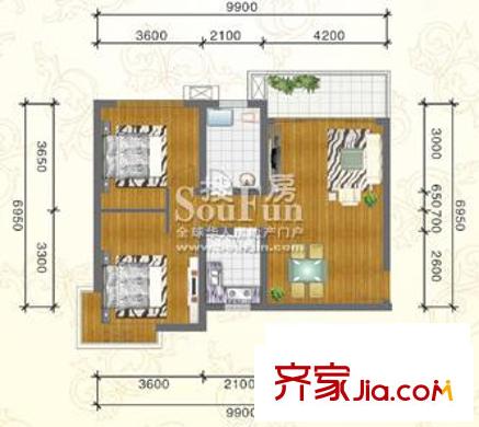 经纬府邸户型图三期高层12#楼G1户型 2室1厅1卫1厨