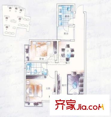 景河星宫户型图二期A户型两房两厅一卫85.22平方米-86.53平方米 2室2厅1卫1厨