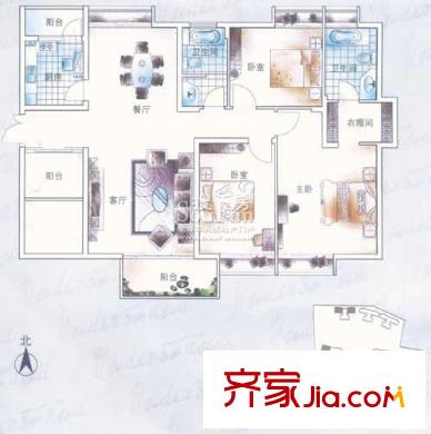 景河星宫户型图二期C户型三房两厅两卫138.45平方米 3室2厅2卫1厨