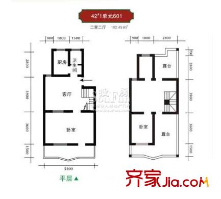 京東嘉苑戶型圖42#1單元601室 2室2廳1衛(wèi)1廚