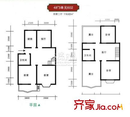 京東嘉苑戶型圖48#3單元602室 4室2廳2衛(wèi)1廚