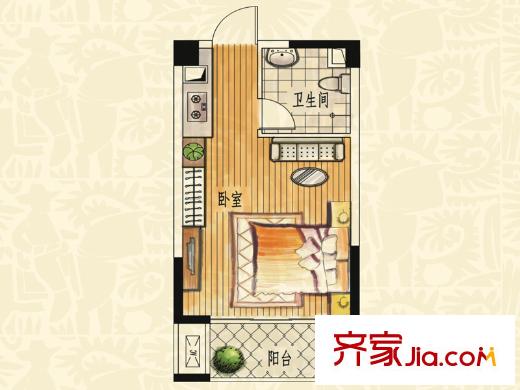 湖滨东路香溢花城 1室户型图