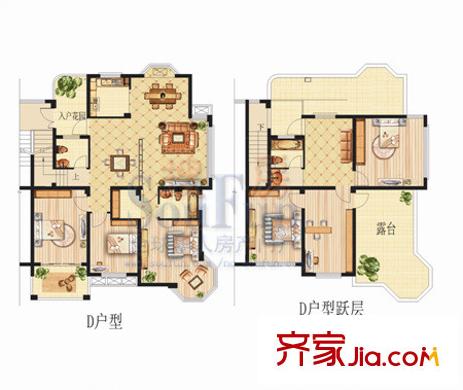 華達(dá)金沙逸都戶型圖D戶型-躍層 6室3廳3衛(wèi)1廚