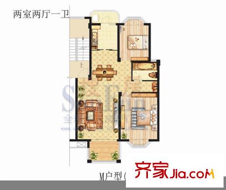 華達(dá)金沙逸都戶型圖M戶型 2室2廳1衛(wèi)1廚