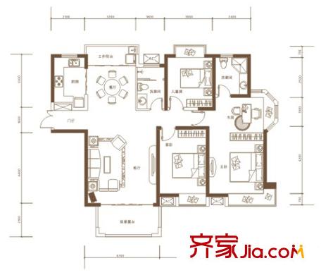 聯(lián)發(fā)君悅朝陽戶型圖一期高層B1戶型 3室2廳2衛(wèi)1廚