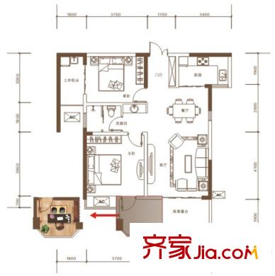 聯(lián)發(fā)君悅朝陽戶型圖一期高層B2戶型 2室2廳1衛(wèi)1廚