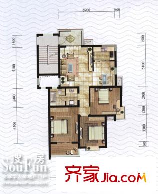 康城户型图时尚经典三房(右) 3室2厅1卫1厨