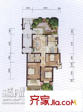康城户型图雅致实用三房 3室2厅1卫1厨