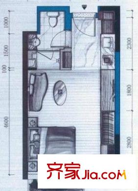 聯(lián)發(fā)廣場克拉公寓 1室 戶型圖