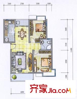 荣昌格林晴天户型图A户型 2室2厅1卫1厨