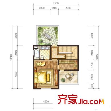江铃瓦良格叠拼别墅C户型5楼 1室1卫