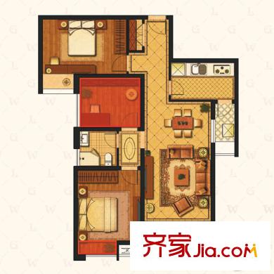 江铃瓦良格二期高层C户型 3室2厅1卫1厨