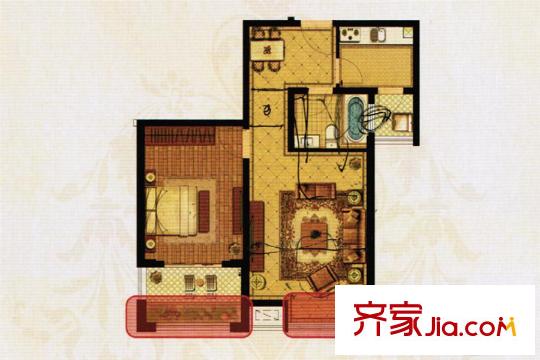 江铃瓦良格二期高层J2户型 2室2厅1卫1厨