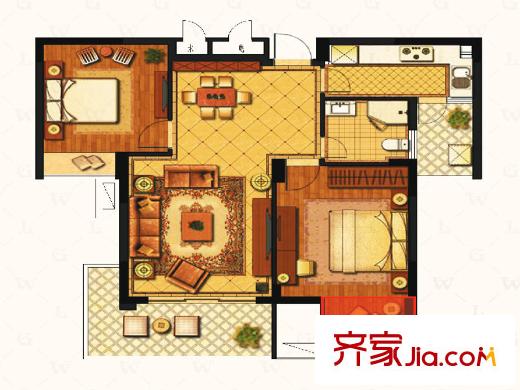 江铃瓦良格一期高层1#楼C户型图 2室2厅1卫1厨