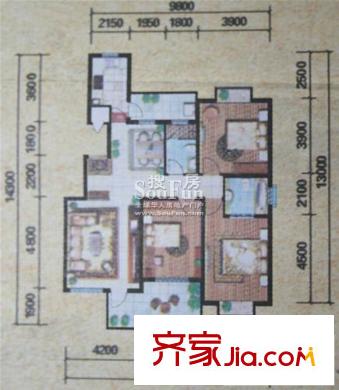 康城户型图青年才郡K户型三房两厅两卫 3室2厅2卫1厨