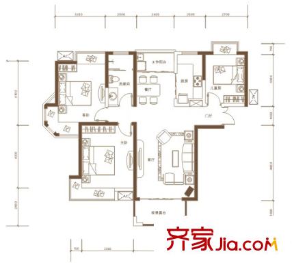 聯(lián)發(fā)君悅朝陽戶型圖一期高層B4戶型 3室2廳1衛(wèi)1廚